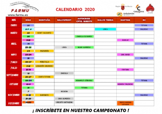 Calendario oficial FARMU 2020