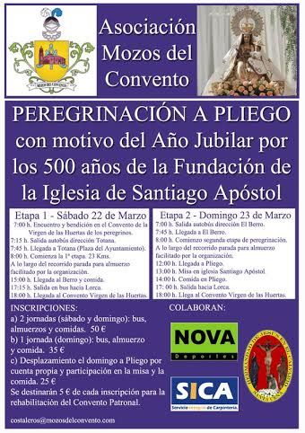 Nuestra hermandad realizará una colaboración técnica con la Asociación de Mozos del Convento de Lorca en su peregrinación Jubilar a Pliego