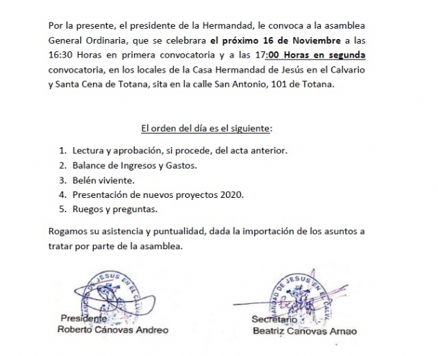 CONVOCATORIA ASAMBLEA GENERAL ORDINARIA 