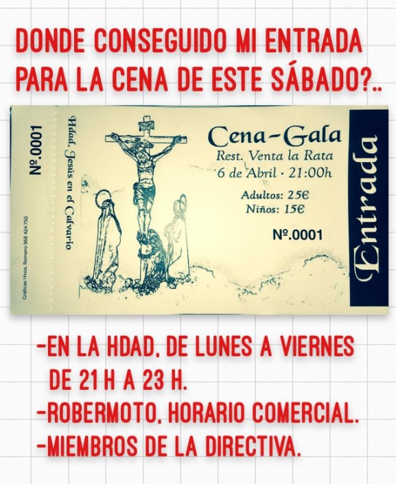 ¿Dónde comprar entradas para la cena-gala de la Hermandad de Jesús en el Calvario