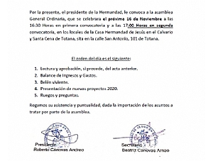 CONVOCATORIA ASAMBLEA GENERAL ORDINARIA 