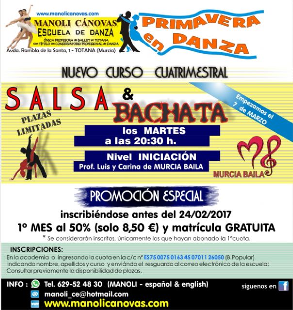 Nuevo curso de salsa y bachata en la Escuela de Danza Manoli Cánovas
