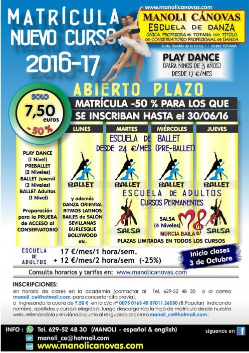 La Escuela de Danza Manoli Cánovas abre el plazo de matrícula para el curso 2016-17
