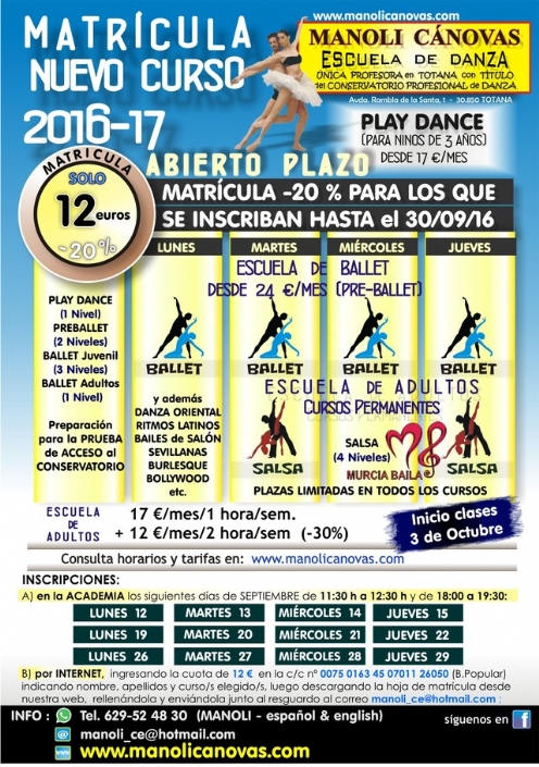 La Escuela de Danza Manoli Cánovas abre el plazo de matrícula para el curso 2016-2017