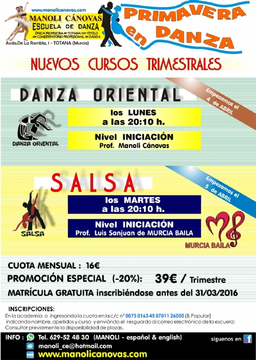 Nuevos cursos de salsa y danza oriental en la Escuela de Danza Manoli Cánovas