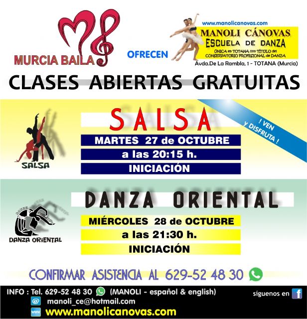 Clases gratuitas de salsa y danza oriental