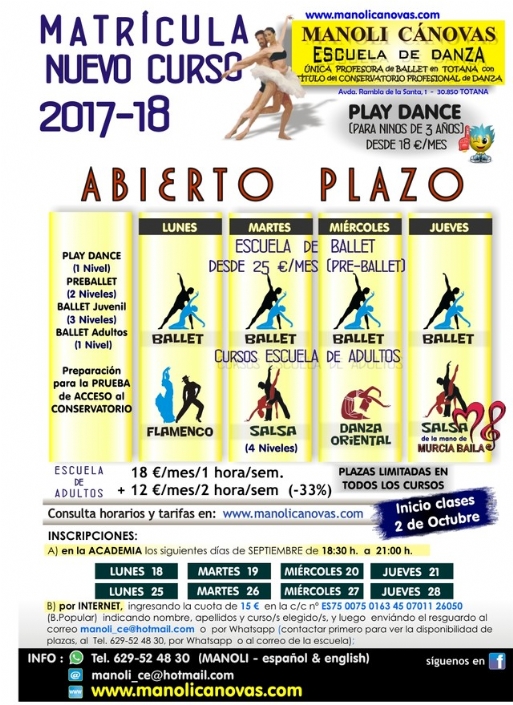 La Escuela de Danza Manoli Cánovas abre el plazo de matrícula para el curso 2017-2018