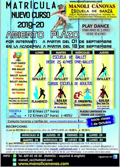 La Escuela de Danza Manoli Cánovas abre el plazo de matrícula para el curso 2019-2020