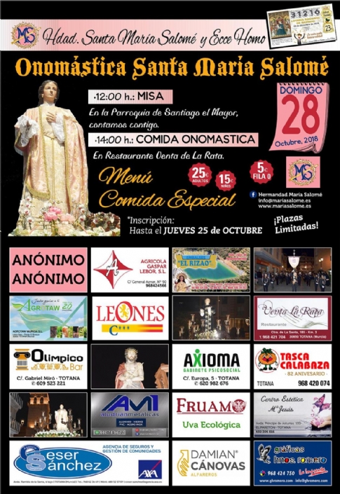 ONOMASTICA SANTA MARIA SALOME DOMINGO 28 DE OCTUBRE 2018