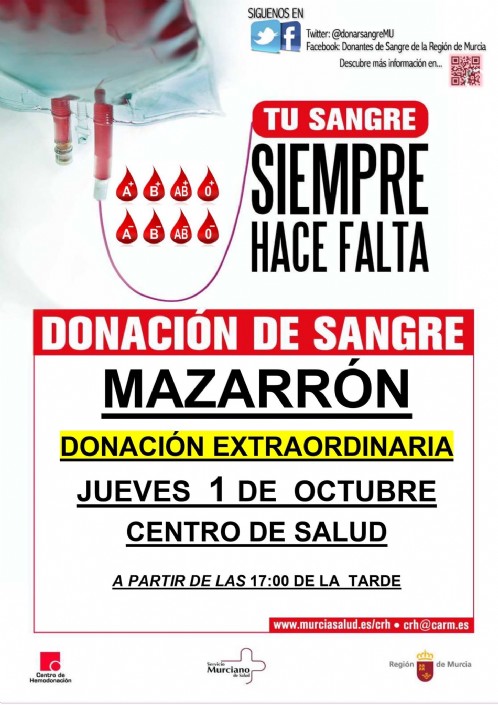 Donación de sangre esta tarde en el Centro de Salud de Mazarrón