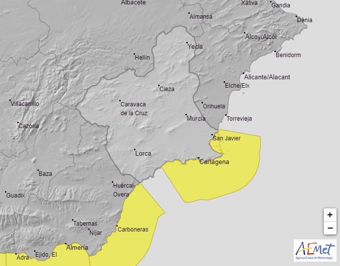 Aviso amarillo por fenómenos costeros este sábado en Mazarrón