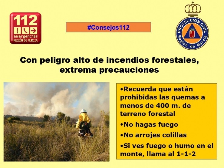 El nivel de riesgo de incendio forestal previsto para hoy domingo es EXTREMO en la Región