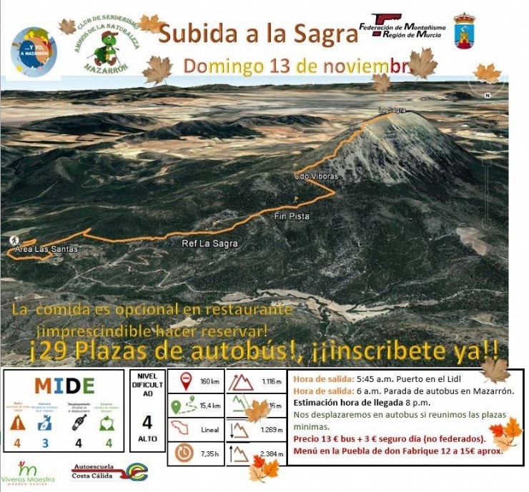 Subida a la Sierra de la Sagra, domingo 13 de noviembre. Organizado por el Club Senderismo Amigos de la Naturaleza