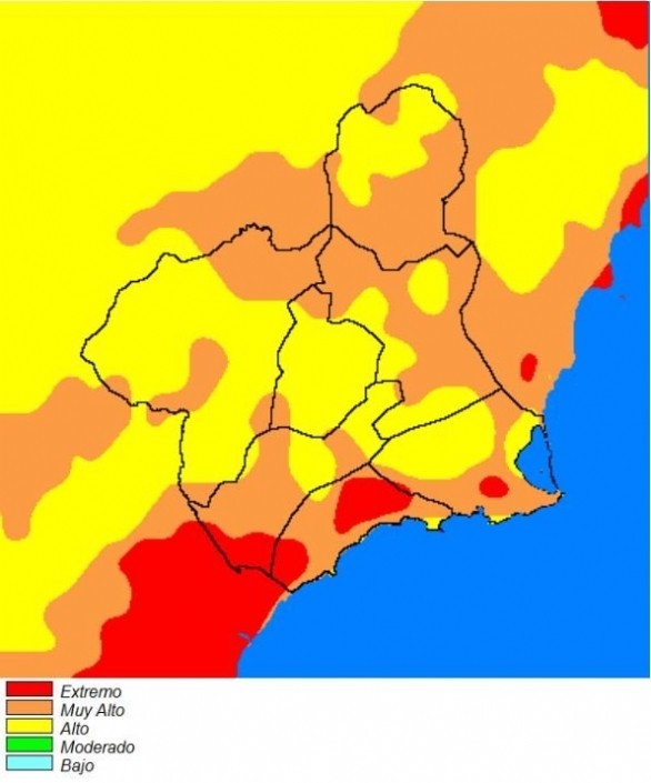 AEMET establece riesgo Muy Alto de Incendio Forestal en Mazarrón este jueves