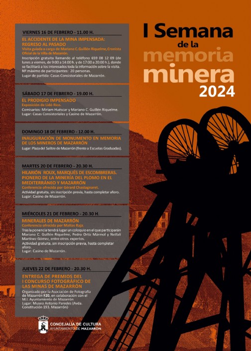 Mazarrón iluminará su pasado con la celebración de la I Semana de la Memoria Minera del 16 al 22 de febrero
