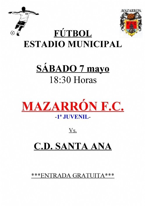 FÚTBOL. Domingo 8 de mayo Mazarrón FC-CD Bullense y Sábado 7 mayo juveniles Mazarrón FC- C.D. Santa Ana