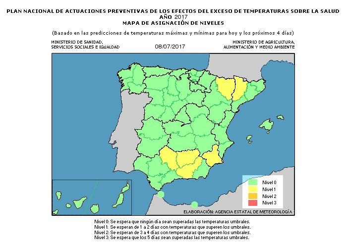 El Plan Nacional de Actuaciones Preventivas de los excesos de temperaturas sobre la salud establece NIVEL 1 para la Región de Murcia