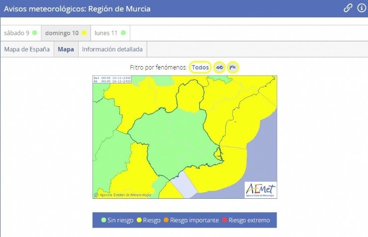 Aviso amarillo por fenómenos costeros para mañana en Mazarrón