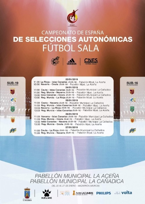 Calendario del Campeonato de España de Fútbol Sala Sub 16 y Sub 19 de Mazarrón