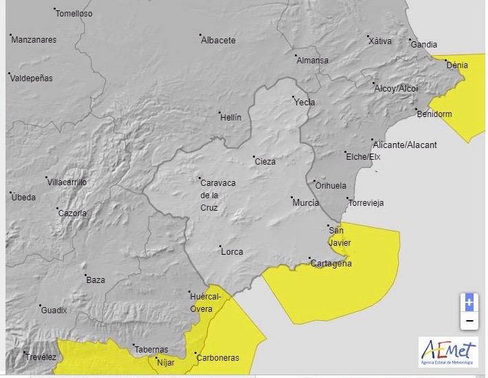 Nivel amarillo por fenómenos costeros en Mazarrón para mañana jueves