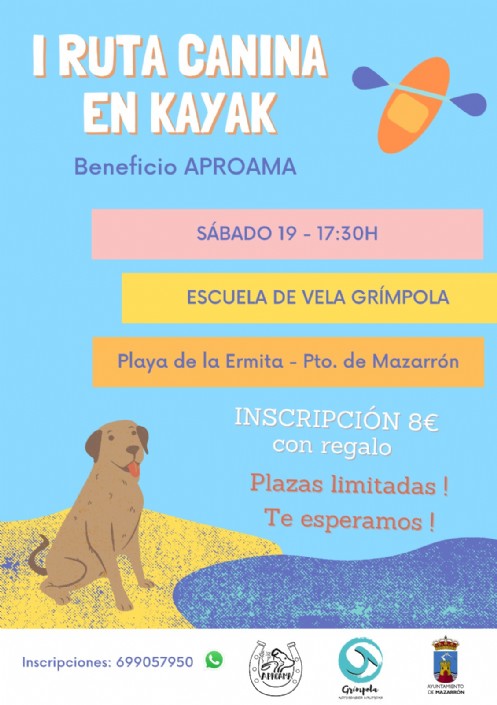 Puerto de Mazarrón acogerá la ‘I Ruta Canina en Kayak’ el 19 de junio