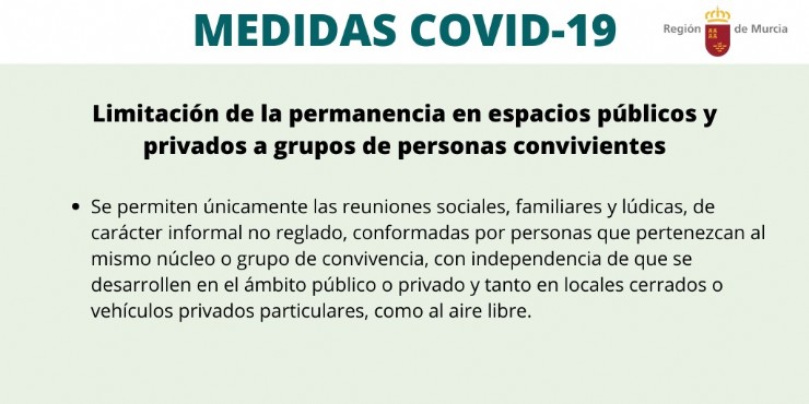 Publicado el Decreto que prohíbe las reuniones sociales entre no convivientes en la Región