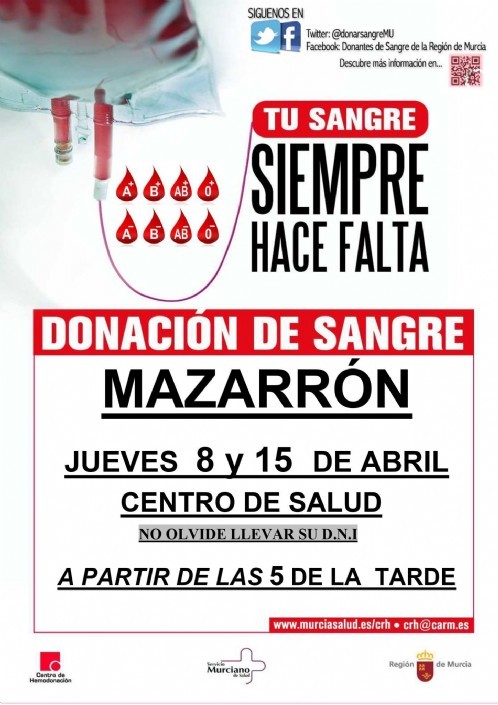 Donación de sangre esta tarde en Mazarrón