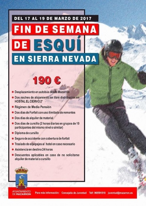 La Concejalía de Juventud organiza un viaje para practicar Ski en Sierra Nevada 