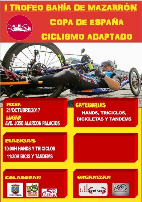 Este sábado 21 de octubre Mazarrón será sede de una de las pruebas de la Copa de  España de ciclismo adaptado