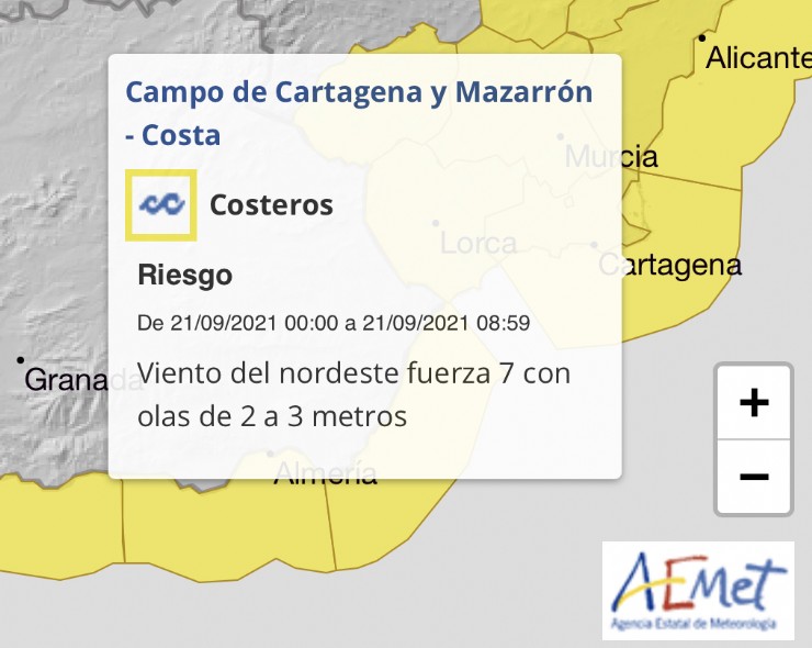 Aviso amarillo por fuertes lluvias y tormentas en Mazarrón 
