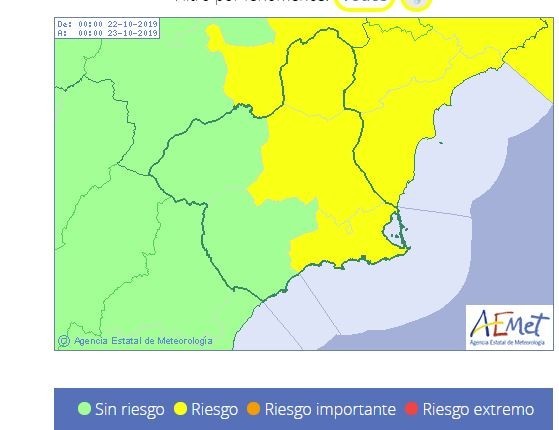 Aviso amarillo por lluvias para este martes en Mazarrón