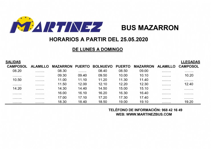 El Bus urbano vuelve este lunes a Mazarrón 