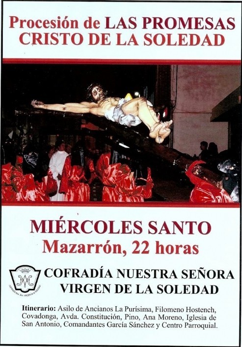 HOY A LAS 22 HORAS PROCESIÓN DE LAS PROMESAS CRISTO DE LA SOLEDAD EN MAZARRÓN