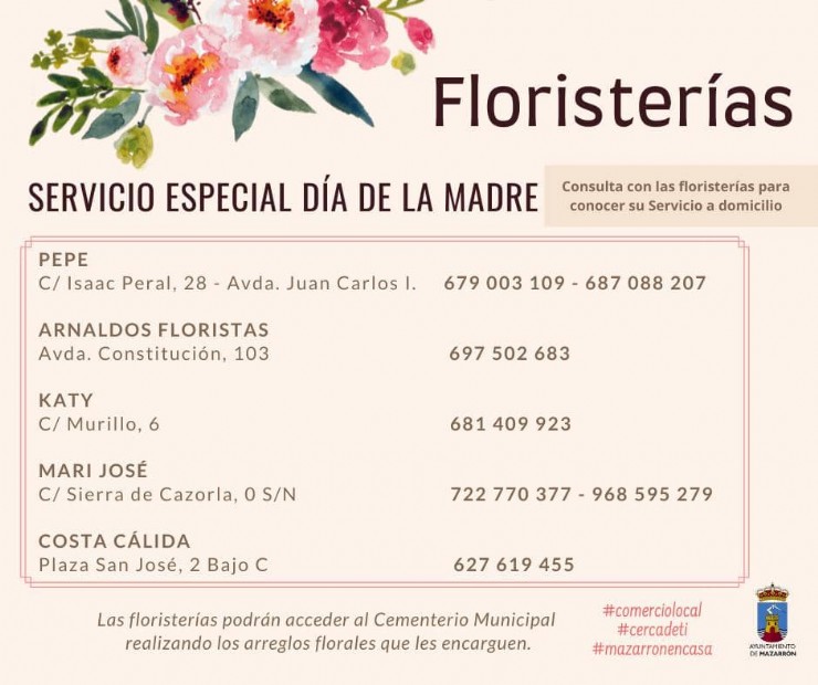 Las floristerías podrán llevar flores al cementerio por el Día de la Madre 