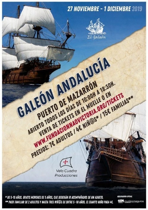 El Galeón Andalucía atracará en Puerto de Mazarrón hasta el 1 de diciembre