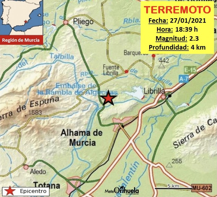 Terremoto de 2,3 grados en Alhama de Murcia
