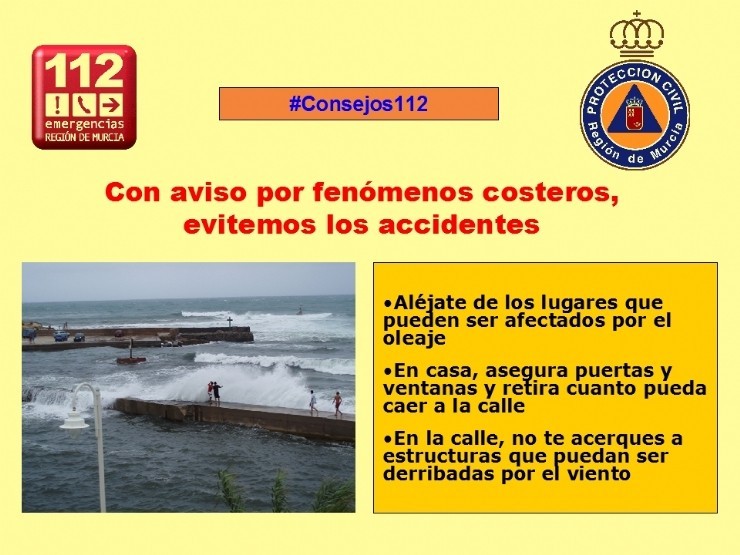 AEMET nos alerta para mañana día 28 de Fenómenos costeros en Campo de Cartagena y Mazarrón