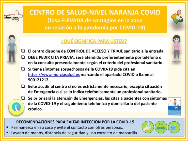 El Centro de Salud de Mazarrón pasa a Nivel Naranja por Covid-19