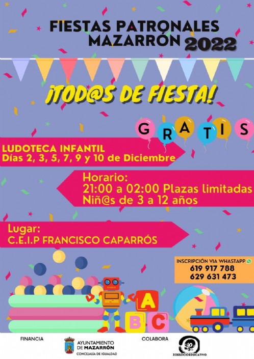 Ludoteca Infantil nocturna gratis durante las Fiestas Patronales