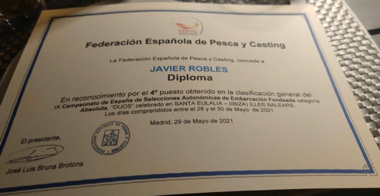 Javier Robles, del Club de Pesca Puerto de Mazarrón, medalla de bronce por selecciones