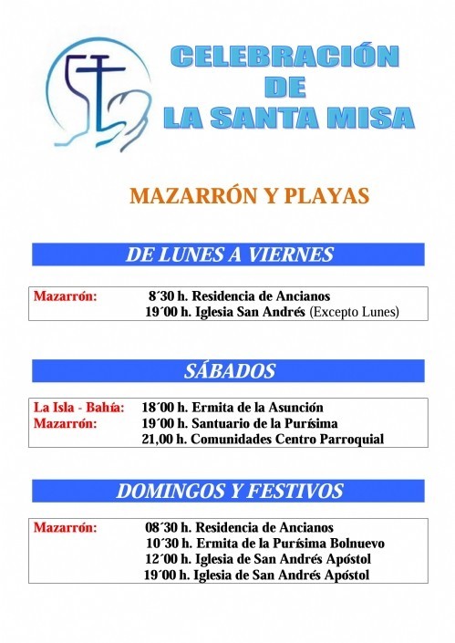 Horario de Invierno de las misas en Mazarrón y Playas