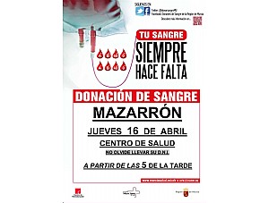Nueva campaña de donación de sangre en Mazarrón esta tarde 