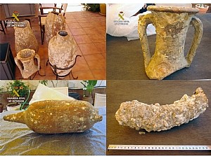 La Guardia Civil recupera cuatro ánforas romanas y un lingote de plomo en un domicilio de Cabo de Palos