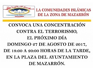 La comunidad islámica de Mazarrón organiza una concentración en contra del terrorismo para este Domingo 27 de Agosto