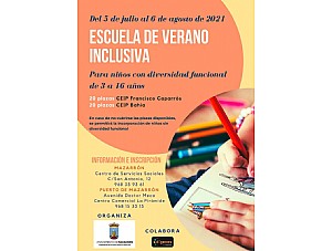 El Ayuntamiento de Mazarrón, junto con D´Genes, oferta una Escuela de Verano inclusiva del 5 de julio al 6 de agosto