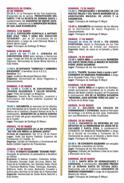 Se presenta de forma oficial el programa de actos y procesiones de la Semana Santa de 2023.