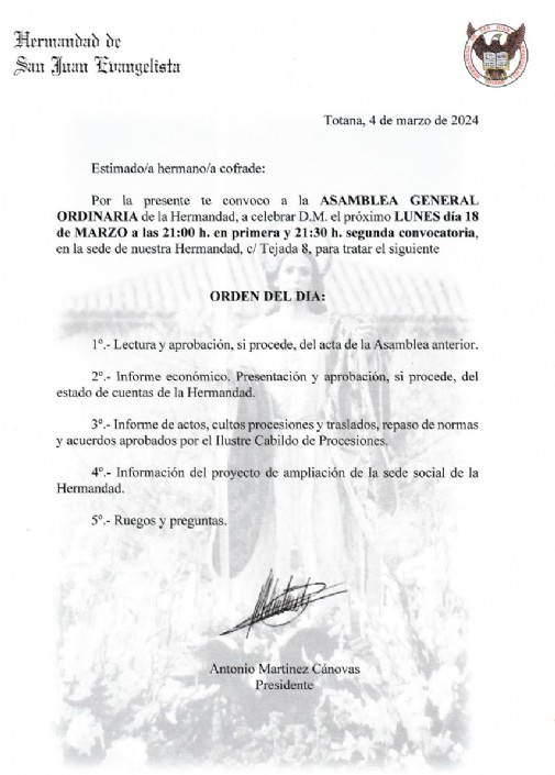 Convocatoria Asamblea General Ordinaria 