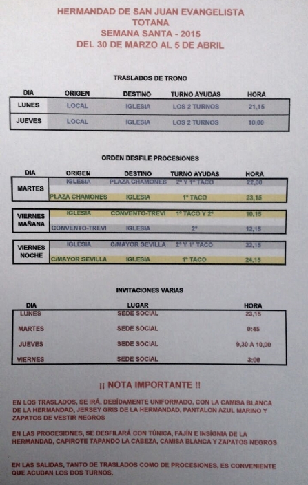 Ayudas: Traslados y Procesiones 2015 