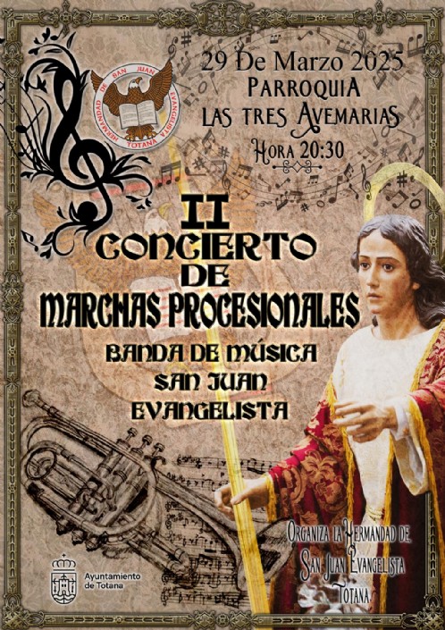 La Banda de Música de la Hdad. de San Juan Evangelista ofrecerá II concierto de marchas procesionales.