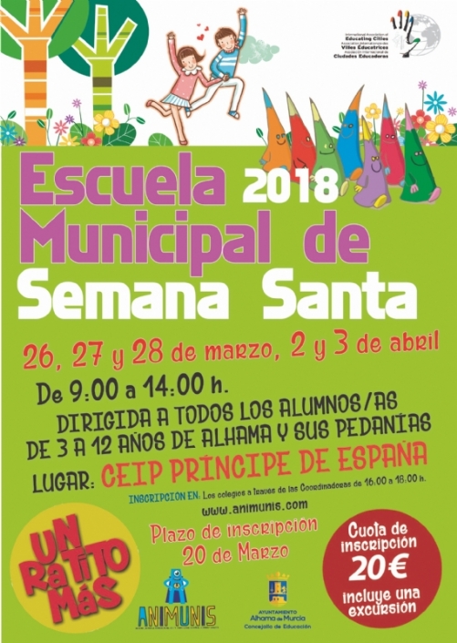 Abierto el plazo de inscripción para la Escuela Municipal de Semana Santa 2018